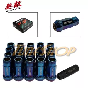 MUTEKI SR48 WHEELS LUG NUTS 12X1.5 1.5 ACORN RIM EXTENDED OPEN END 20 NEO-BLUE H - Picture 1 of 2