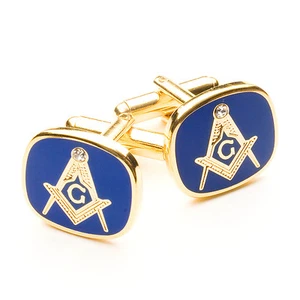 Stunning Blue & Gold Masonic G Cufflinks with a white Stone set in compass - Picture 1 of 4