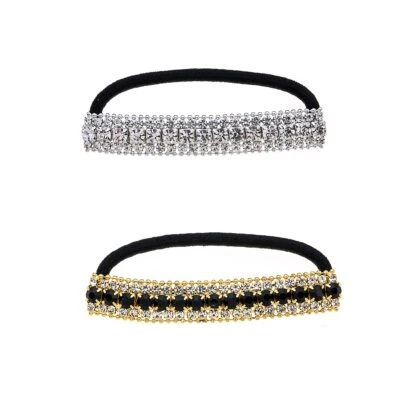 Diadema elástica de diamantes de imitación de lujo de 2 piezas anillos para el cabello de cristal para mujer Foto 1 de 4
