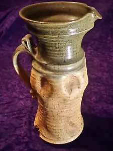 11" Cariaso Studio Hand Thrown Pottery Pitcher/Vase Earthy Green & Brown Nice! - Picture 1 of 12