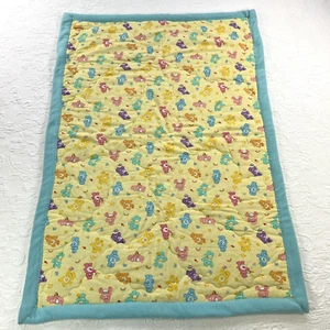 Coperta in pile fatta a mano Care Bears multicolore 29"x41" giallo blu vintage Y2K - Foto 1 di 6