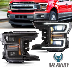 LED Headlights Fit Ford F-150 2018 2019 2020 Black With Startup-Animation 1Pair - Picture 1 of 14