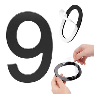 6-Inch Black Self-Adhesive Acrylic House Number 9 Modern Address Sign for Home - Picture 1 of 7