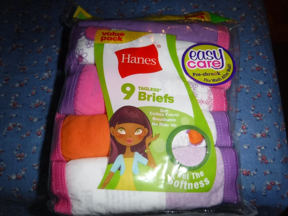 Girls Briefs Panties 9 Pairs Hanes 100 Cotton Sizes 6-16 Prints Solids P913br 6