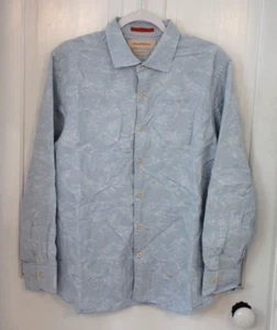 Camisa Tommy Bahama Para Hombre Grande Azul Blanco Floral Rayas Manga Larga Seda Algodón - Imagen 1 de 9