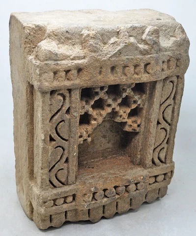 Antique Sand Stone Wall Mounted Arch Shelf 'Aala' Original Old Fine Hand Carved Cover