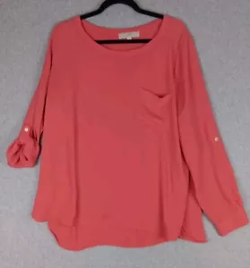 Loft Women's Tunic Coral Sleeve Size XL Flowy Beachy Coastal Career Pocket EUC - Picture 1 of 6