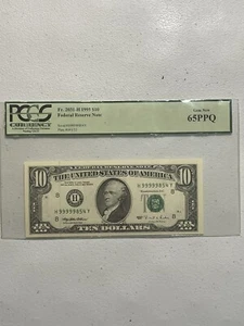 Series 1995 $10 High Serial #”99999” PCGS Certified MS65. - Picture 1 of 2