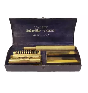 1912 VALET AUTOSTROP antico rasoio di sicurezza vittoriano kit rasatura custodia metallo C278 - Foto 1 di 23
