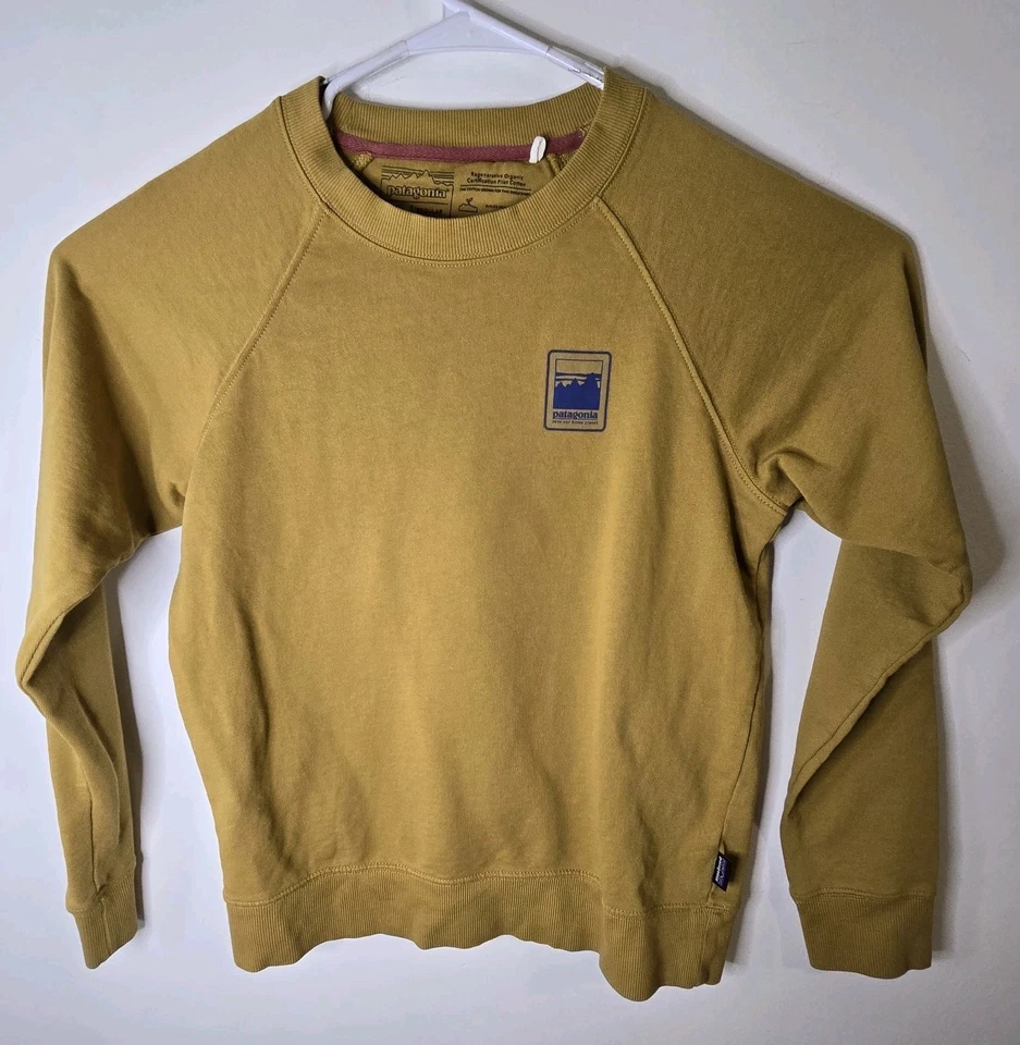 Sudadera Patagonia Mujer Pequeña Amarilla Icono Alpino Orgánica Regenerativa Foto 1 de 4