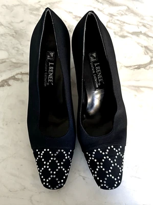 J. Renee Black Rhinestones Sz 9M Dress Pumps Heels Evening Event Old Money Shoe - Image 1 of 4