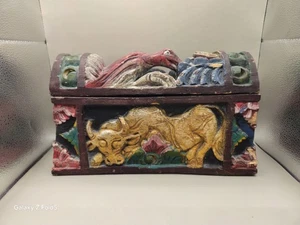 Vintage/Antique Balinese Carved Offering Box –Ornate Painted Wooden Temple Chest - Picture 1 of 13