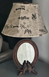 Vintage Love Bird Mirror Table Lamp W/Bird Shade Works Bronze - Picture 1 of 19