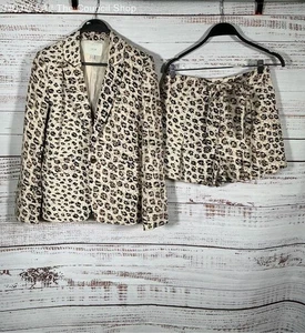 Women's Joie 2 Pc Animal Print Jacket and Shorts Linen Set Size 6 - Picture 1 of 5