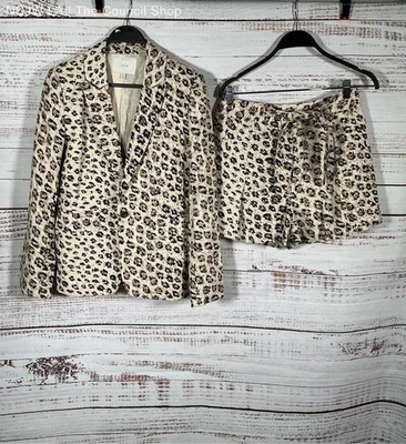 Women's Joie 2 Pc Animal Print Jacket and Shorts Linen Set Size 6 - Image 1 of 4