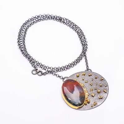 Collar Tenis Piedra de Sangre Negro Y Oro Rodio Plata de Ley 925 19.99" N56 Foto 1 de 4