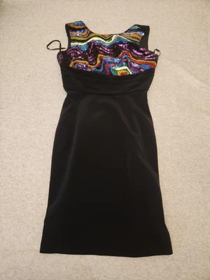 Nite Line 连衣裙女式 6 黑色串珠亮片紧身紧身派对鸡尾酒 — 第 1/4 张图片