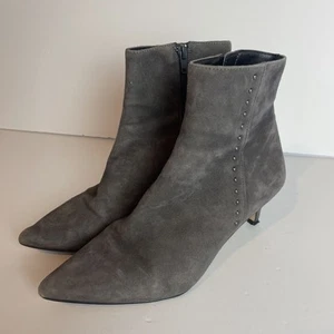 Neuwertige Samt Damen Stiefeletten grau Wildleder Pfennigabsatz Größe UK 6 EU 39 - Bild 1 von 13