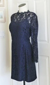 Temperley London marineblau Häkelspitze hochgeschlossen L/S Cocktailkleid UK16 US12 $ 1290 - Bild 1 von 18