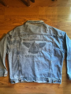 VTG Union Trucker AFLCIO Jacket Mens XL Heavy Denim Button Front USA Transit - Image 1 of 4