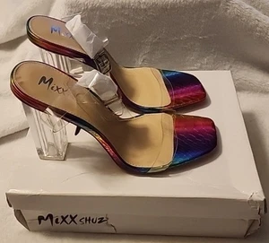 Mixx Shuz Rainbow & clear Snake Embossed Ankle Strap Cori Heels  Sz 11 New W Box - Picture 1 of 13