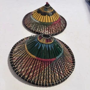 (2)Vintage Mini Conical Asian Chinese Rickshaw Rice Paddy Coolie Hat Rainbow - Picture 1 of 8