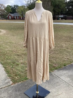 Vestido para mujer Gibson & Latimer XL beige con capas midi manga 3/4 Foto 1 de 4