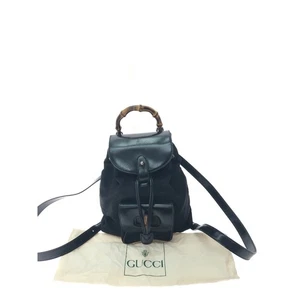 GUCCI Women s Mini Bamboo Backpack Nylon Canvas Leather 0322650030 Black with so - Picture 1 of 7