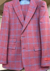 Neu 40R Herren SLIM Rot Kariert Anzug Wolle/Leinen/Seide Hergestellt in Italien R/$1295 - Bild 1 von 6