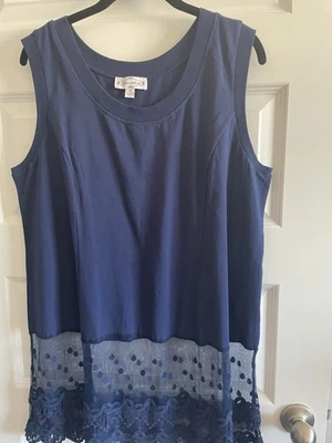 Kathleen Kirkwood 女式短袖束腰外衣,带蕾丝装饰,尺寸 1X — 第 1/3 张图片