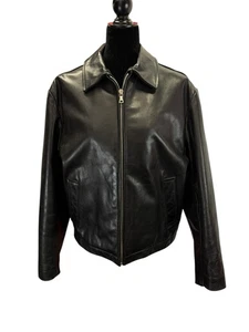 Chaqueta de Cuero Negra Banana Republic Para Hombre Mediana Clásica Cremallera Estilo Moto - Imagen 1 de 12