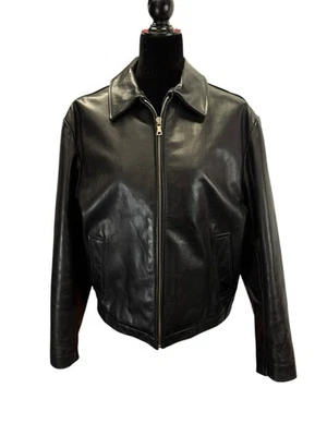 Chaqueta de Cuero Negra Banana Republic Para Hombre Mediana Clásica Cremallera Estilo Moto Foto 1 de 4