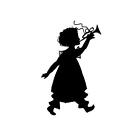 GIRL WITH HORN sm. silhouette unmounted rubber stamp, music, parade, trumpet #1
