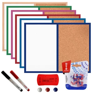 Board DUO cork-magnetic wooden frame colored 60x40cm Green Blue Pink + 30 pins - Picture 1 of 12