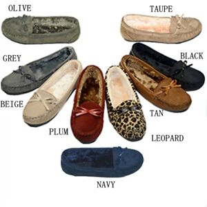Moccasins Women Slip On Indoor Outdoor Shoe Slipper Fur Loafer #985