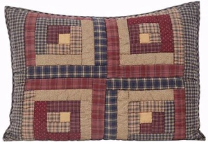 Hand Quilted Pillow Sham Standard Log Cabin Block Patchwork Navy Red Millsboro - Picture 1 of 8