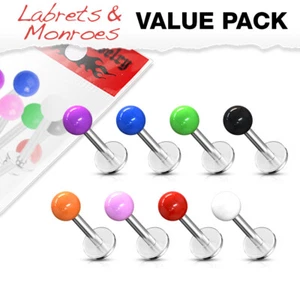 8 Stück Packung Einfarbig Kugel Labret Ohr Knorpel Helix Tragus 16G + 1 Retainer - Bild 1 von 3