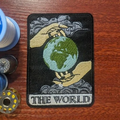 The World Patch Tarot Card Horoscope Fortune Embroidered Iron On Patch 3.5x2.5" - Image 1 of 3