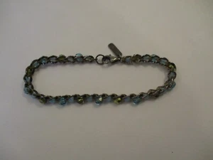 Holly Yashi Signed Sterling Silver Clasp Blue Beaded Bracelet Anklet 7.5" - Picture 1 of 5