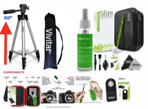 50" VIVITAR TRIPOD WITH QUICK RELEASE FOR CANON EOS REBEL DSLR + PRO CLEAN KIT - Picture 1 of 11