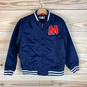 H&M Kids Bomber Jacket Boy 7-8 Full Zip Insulated Flight Letter Patch Varsity - Picture 1 of 13