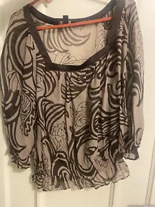 Ted Baker Brown Chiffon Patterned Blouse With Square Neck Size 1 - Picture 1 of 3