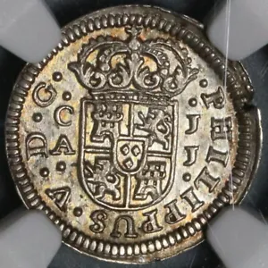 1719-CA NGC MS 63 Spain 1/2 Real Philip V Silver Cuenca Mint Coin (21080901C) - Picture 1 of 6