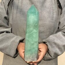 1.39kg Natural Green fluorite Obelisk Quartz Crystal Point Wand reiki gem XA4167