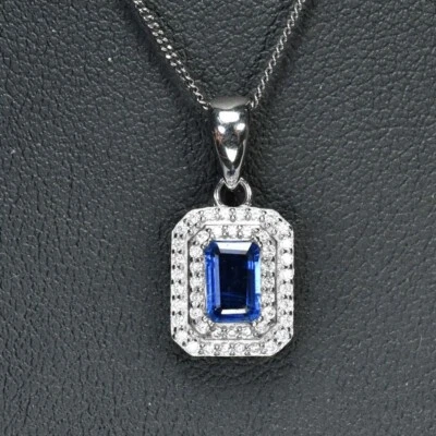 COLGANTE PLATA ESTERLINA 925 OCTÁGONO CIANITA AZUL PIEDRA PRECIOSA Y CIRCONITA BLANCA Foto 1 de 4