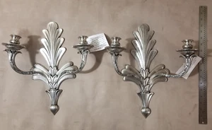 Pair of Silver‑Tone Rococo Style Metal Candle Wall Sconces – Contemporary Indian - Picture 1 of 8