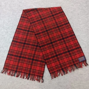 Pendleton 100% Virgin Wool Scarf Red Plaid Fringed Made In USA 13x50 - Picture 1 of 8