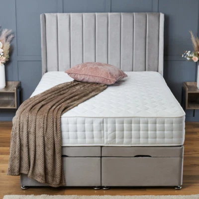 BSSPOKE GROUP New Divan End Lift up Bed Ottoman Plush Velvet 54" Headboard& Mattress All Sizes