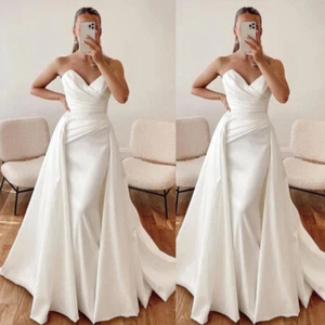 Satin Mermaid Wedding Dresses with Detachable Train Sweetheart Bridal Gowns - Picture 1 of 10