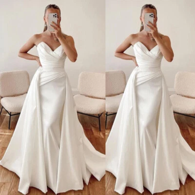 Vestidos de novia de sirena de satén con tren desmontable vestidos de novia Foto 1 de 4